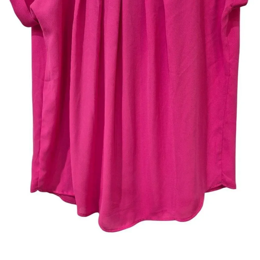 Pleione Women's Neon Pink Polyester Georgette Cuffed Short Sleeve Top EUC - Picture 7 of 10